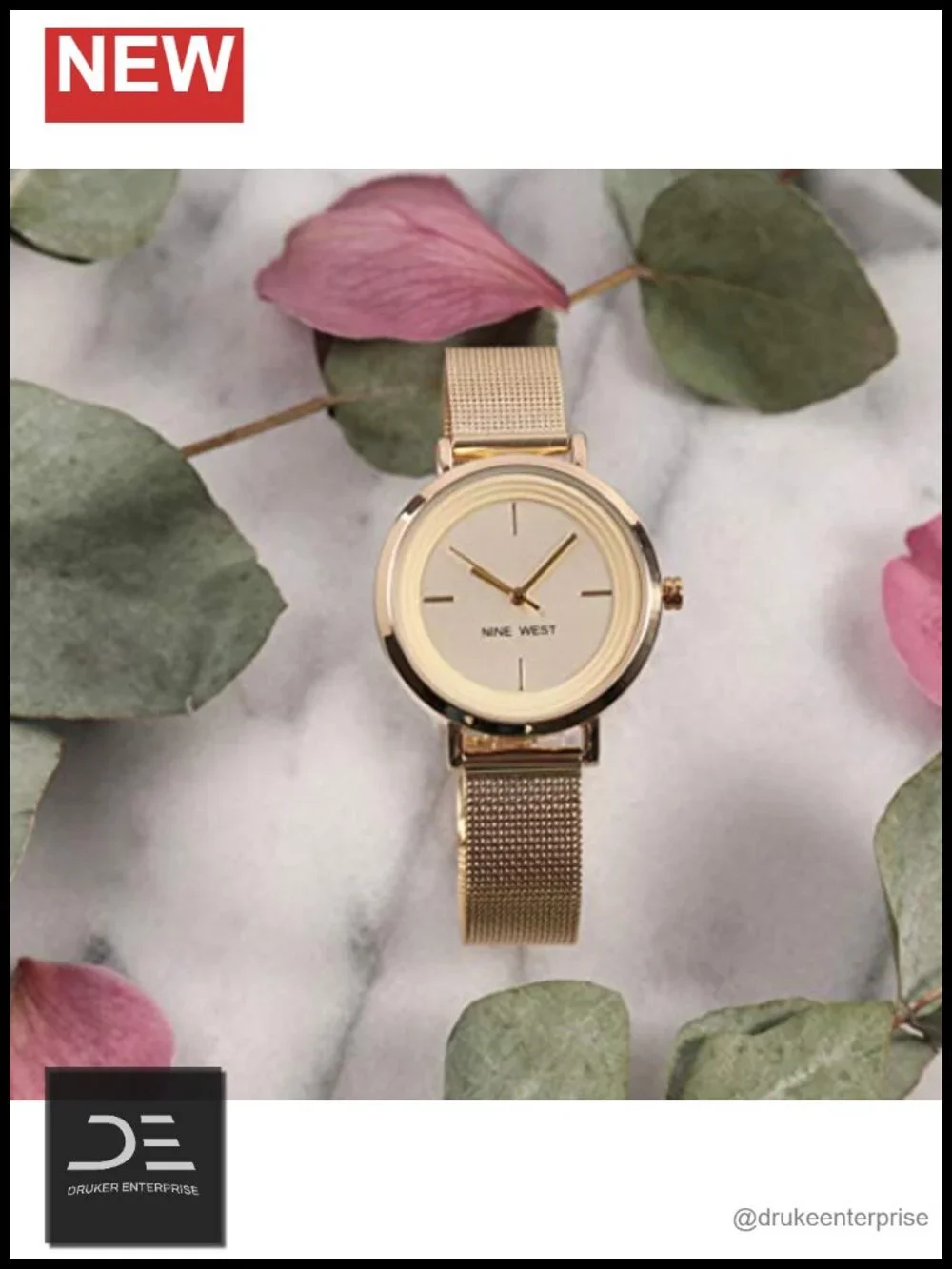 34mm Gold-Tone Stainless Steel Mesh Bracelet Watch with Japanese Quartz Movement